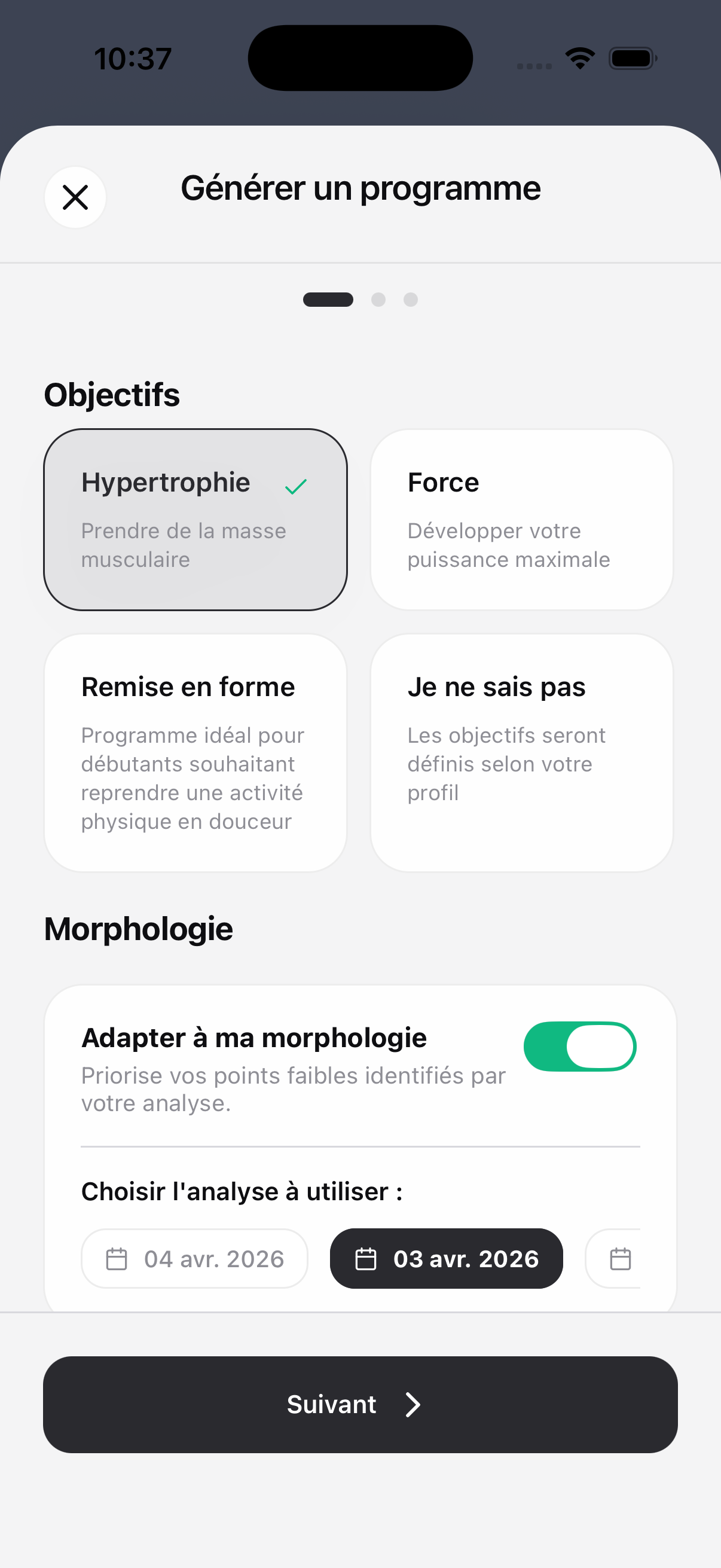 Programme personnalisé ShapeVision sur iPhone