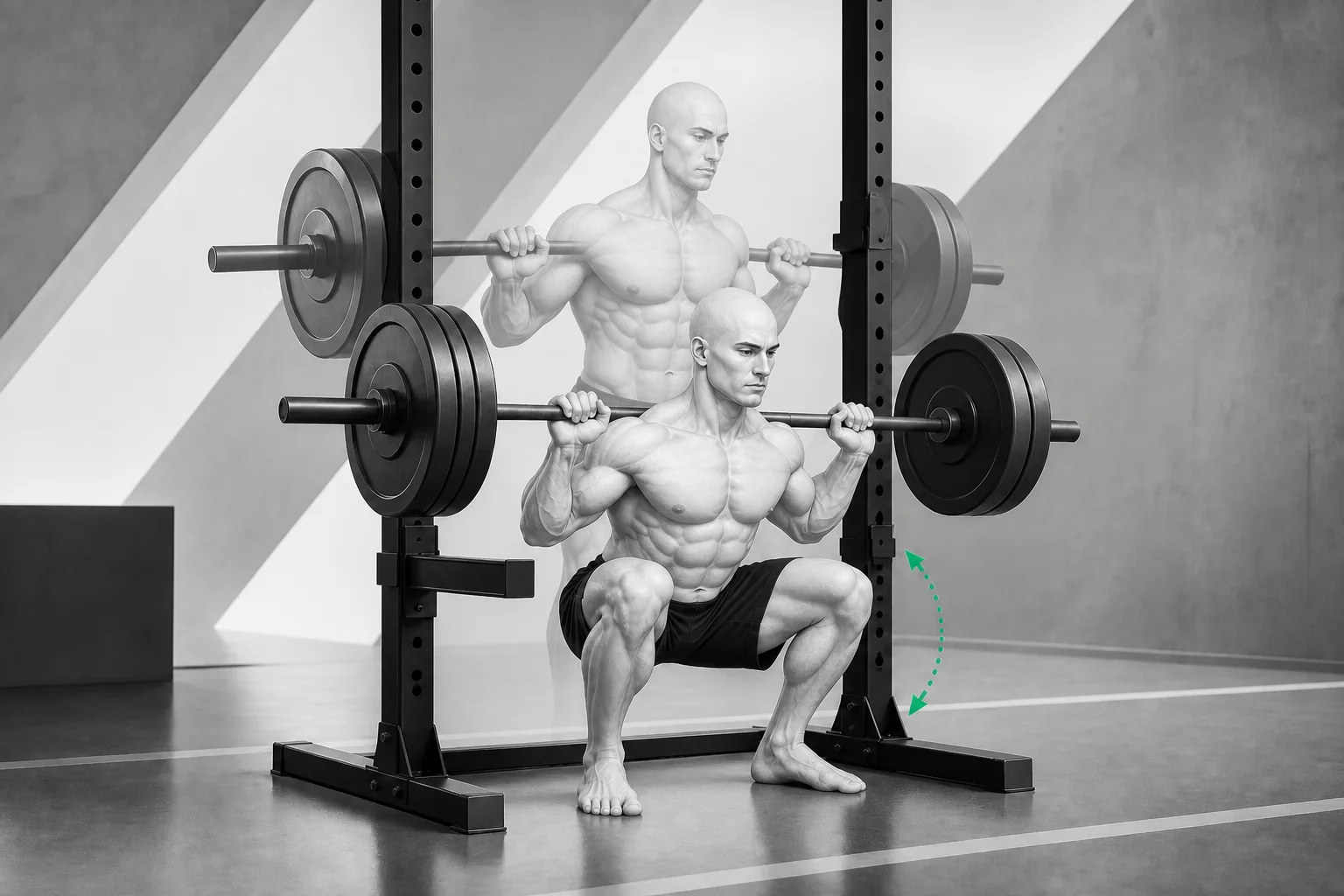 Un pratiquant compare une position profonde et une position partielle au squat arrière