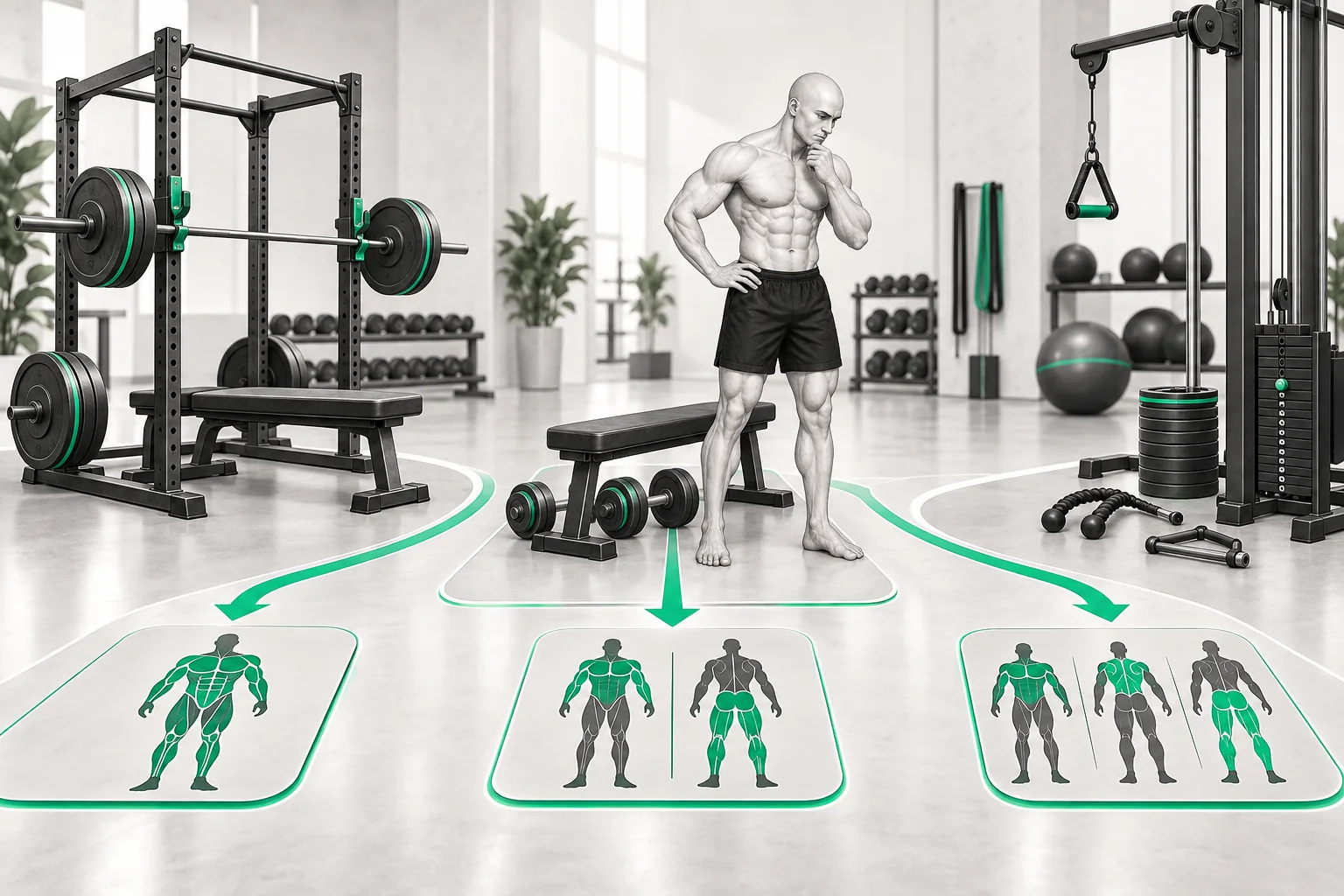 A lifter considers three ways to organize strength workouts