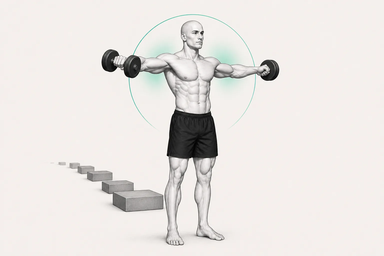 The ShapeVision character performs a lateral elevation to target a priority muscle