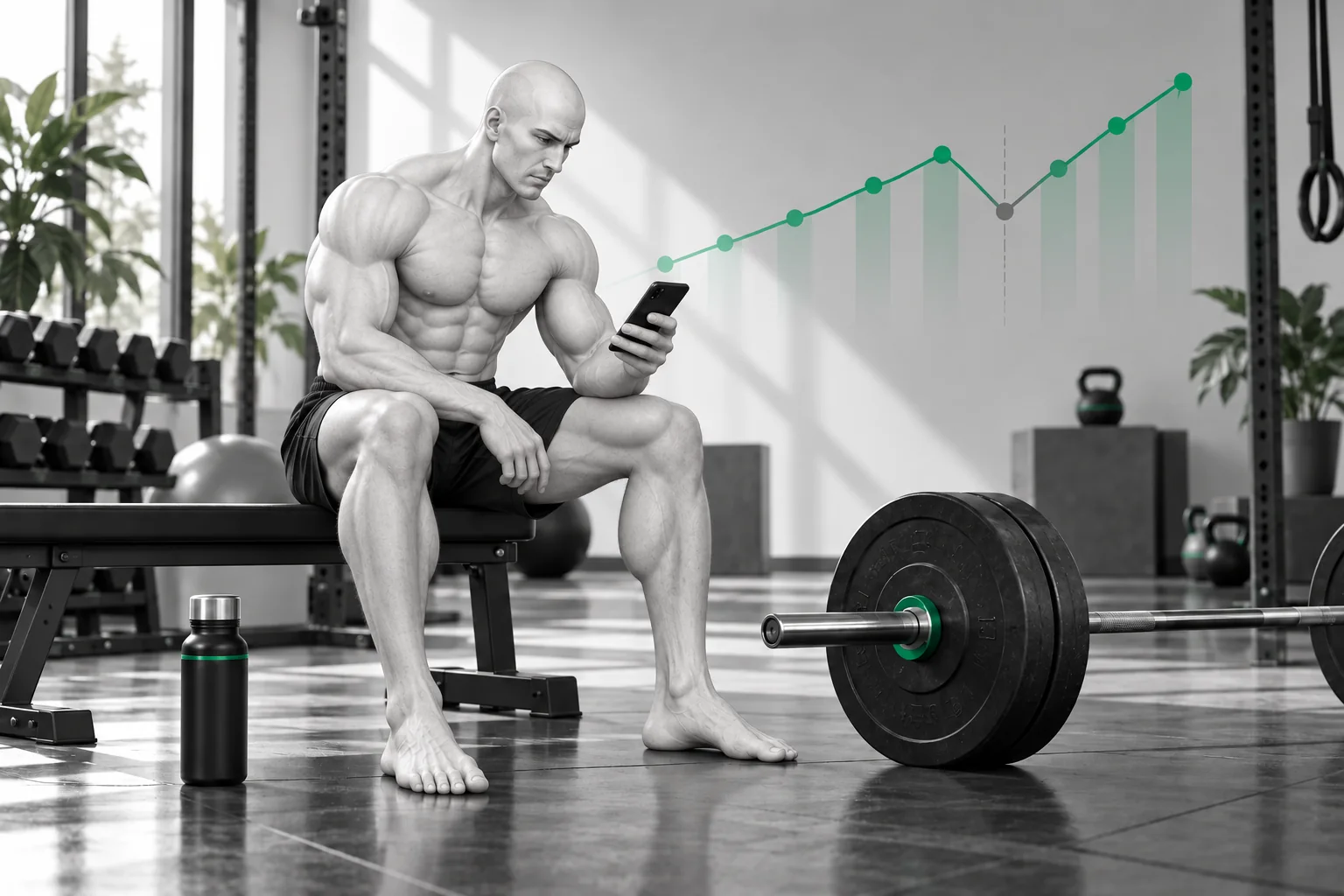 A lifter reviews logged workouts after a weaker training session