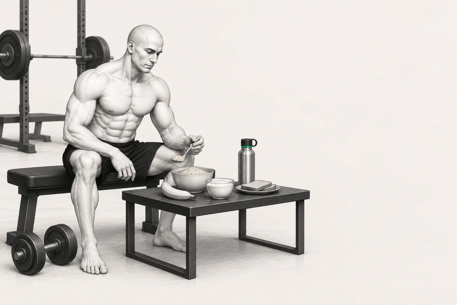 The ShapeVision character chooses a simple meal before a strength workout