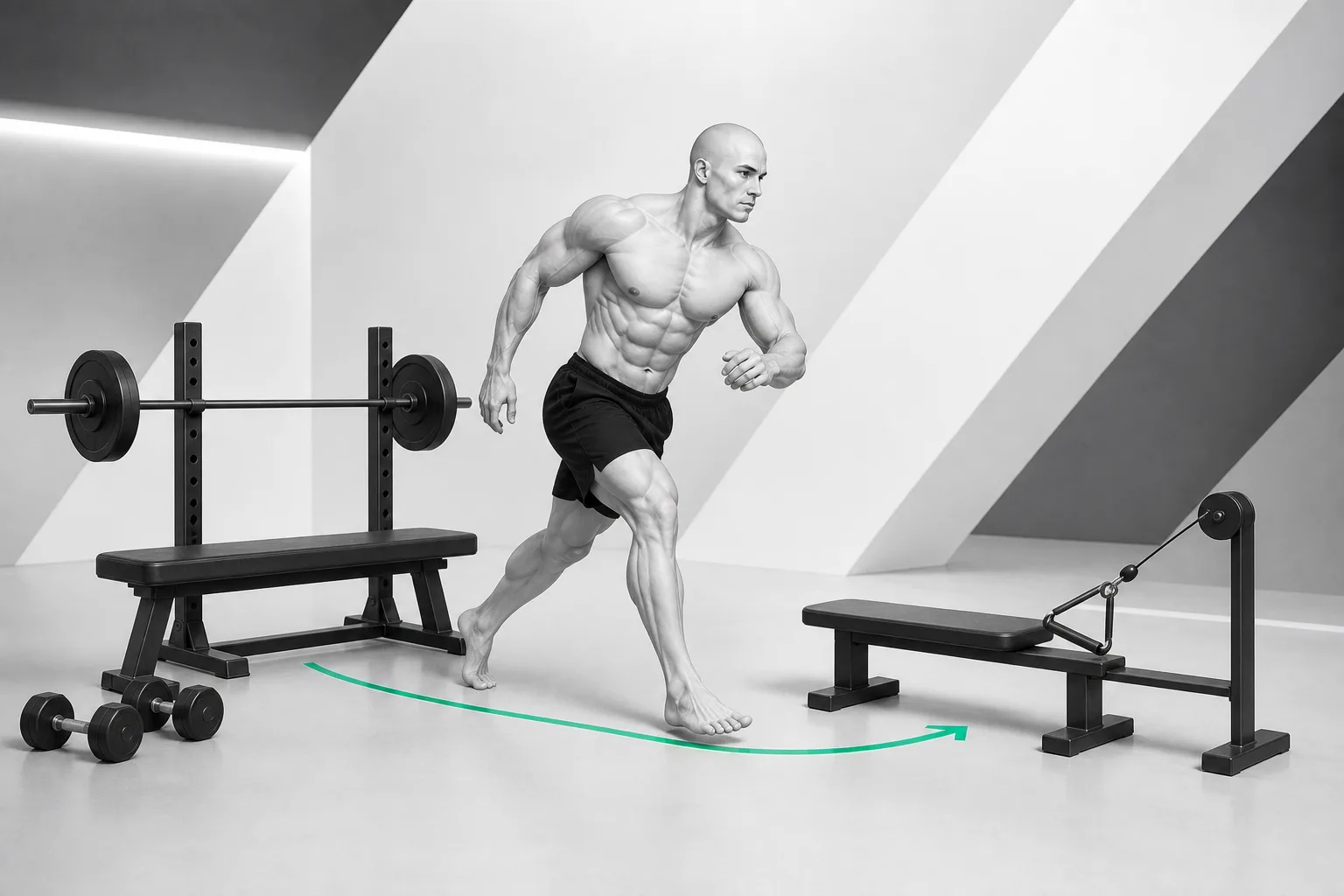 Un pratiquant passe d’un développé couché à un tirage dans un superset
