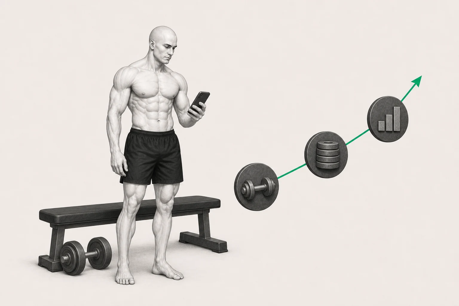 A lifter records a strength workout on a phone and reviews progress