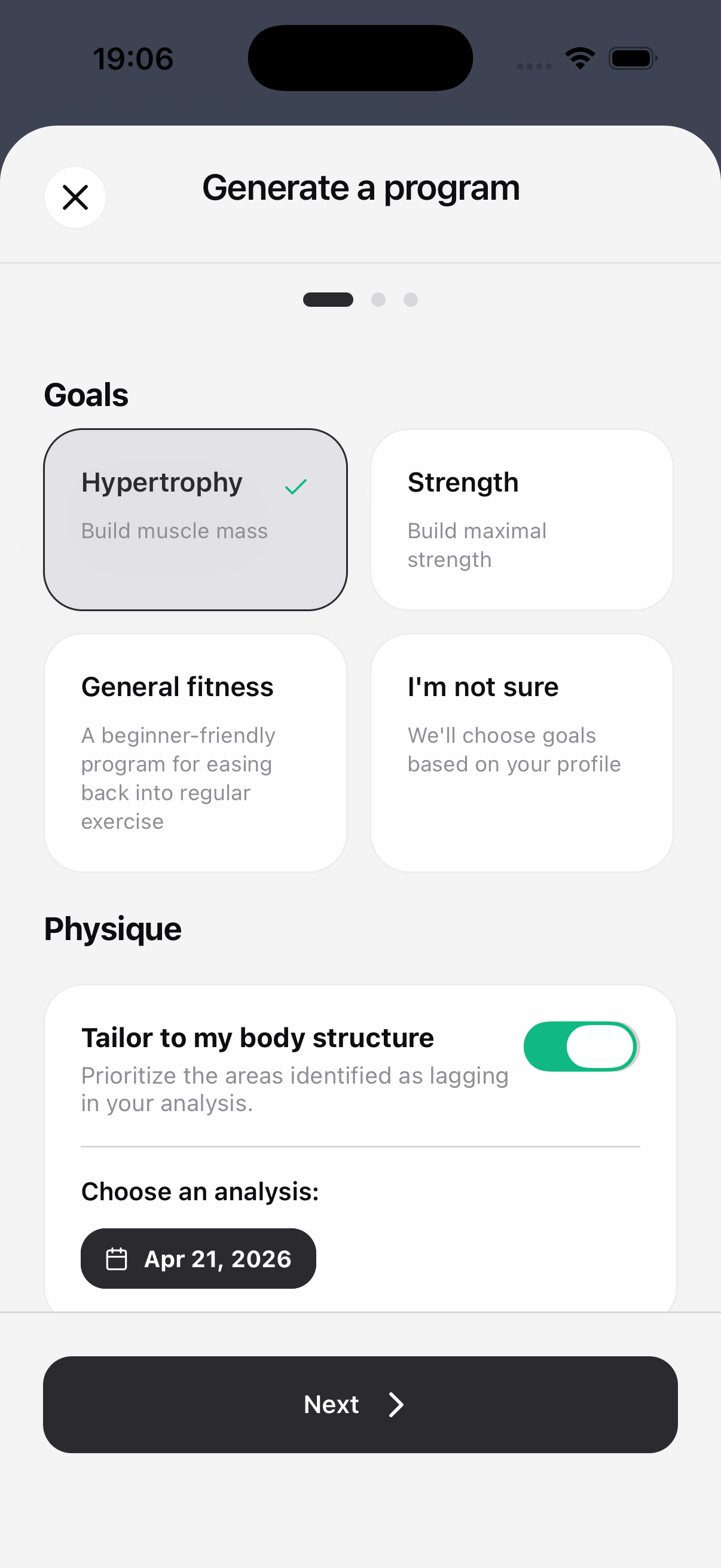 ShapeVision personalized training program calendar
