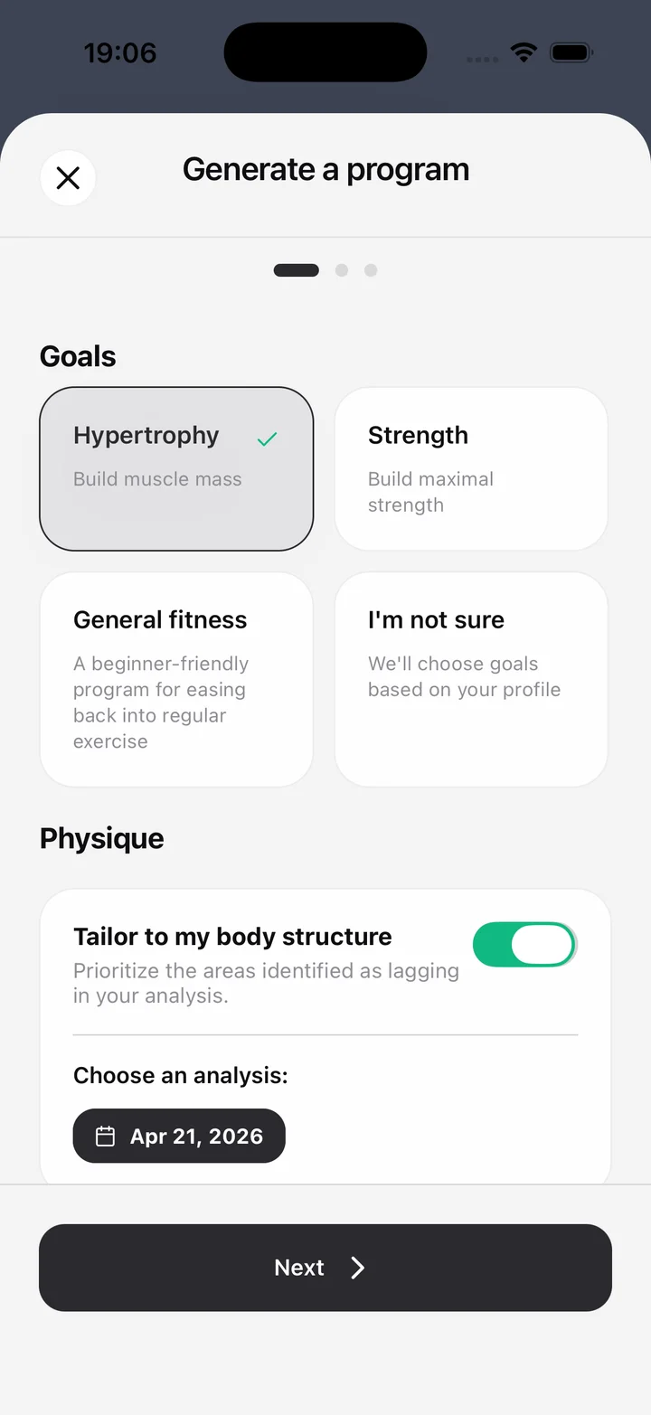 ShapeVision personalized program on iPhone
