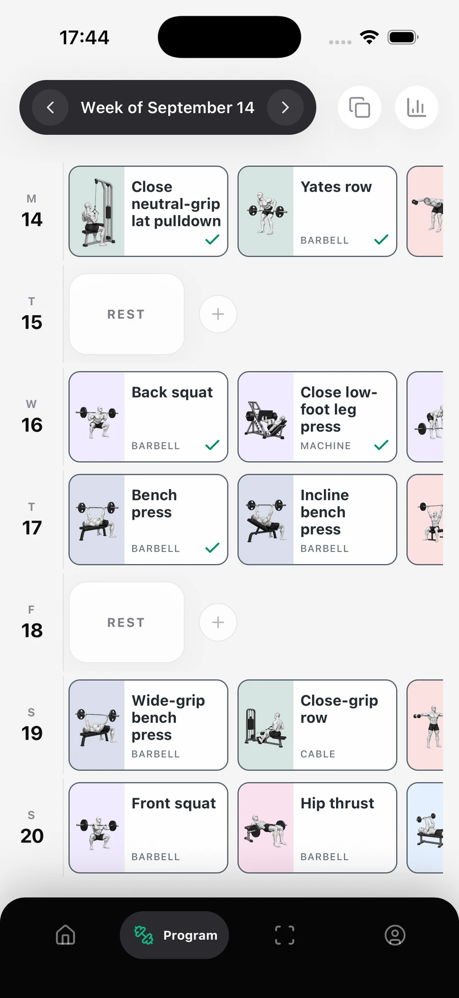 ShapeVision personalized training program calendar