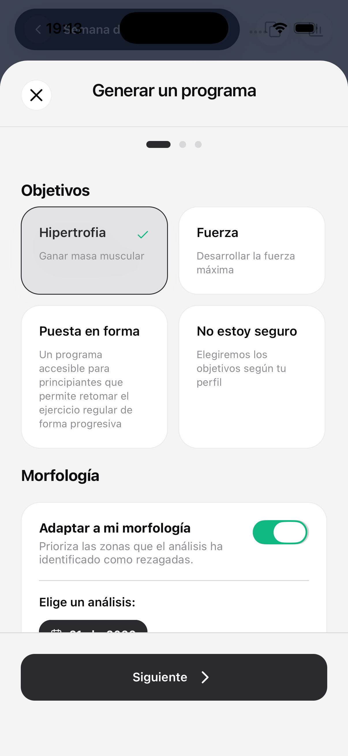 Programa personalizado ShapeVision en iPhone