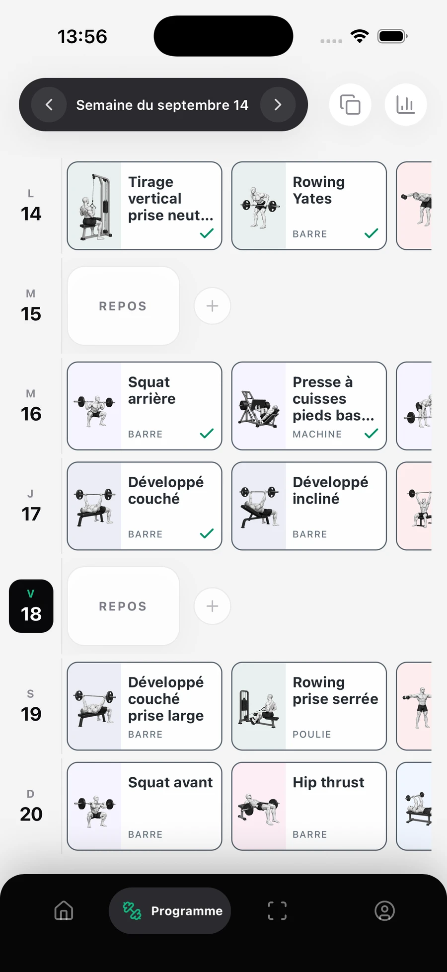 Calendrier d’un programme de musculation personnalisé ShapeVision